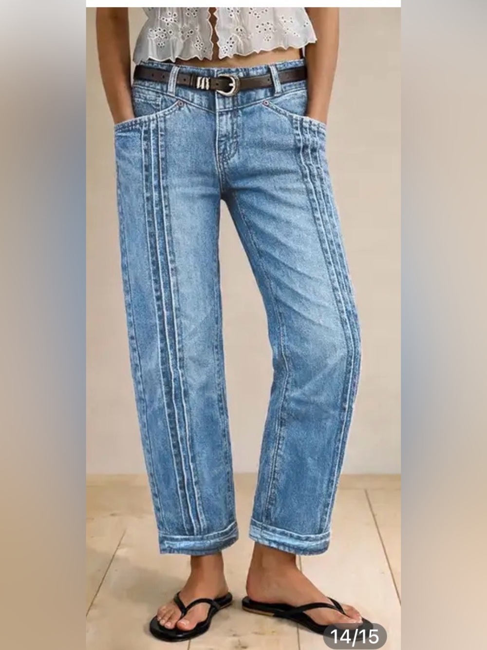 Flamingals Light Wash Pleated High Rise Straight Leg Jeans